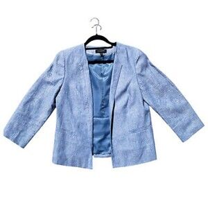 TALBOTS Blue Linen Blazer Chambray 10 Womens Suit Jacket Career Spring Pastel